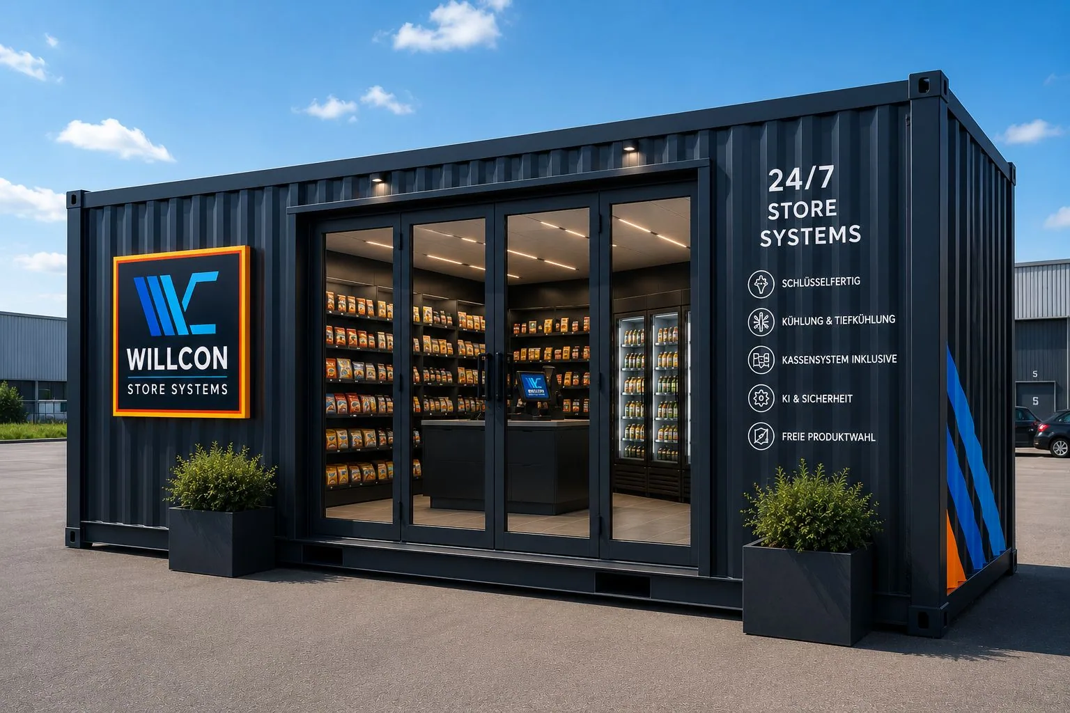 WILLCon 24/7 Verkaufscontainer mit vollständig ausgestattetem Verkaufsraum